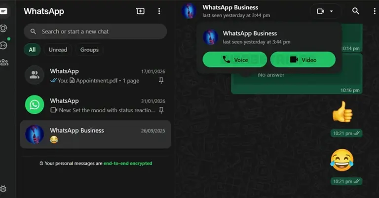 হোয়াটসঅ্যাপ ওয়েবে ভয়েস ও ভিডিও কলের ডেমো